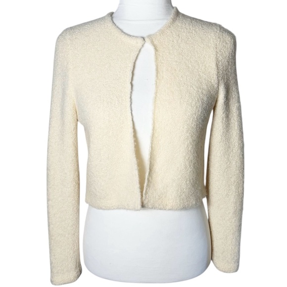 Red Fleece Cashmere Silk Plush Cream Cropped Cardigan Sweater Size‎ BB2